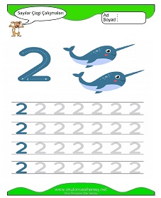 2 Rakamı Çizgi Çalışmaları Çalışma Sayfaları
